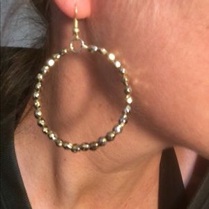 Handmade gold dangle hoop earrings glass beads